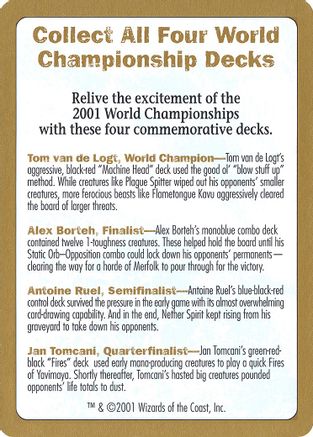 2001 World Championship Advertisement Card