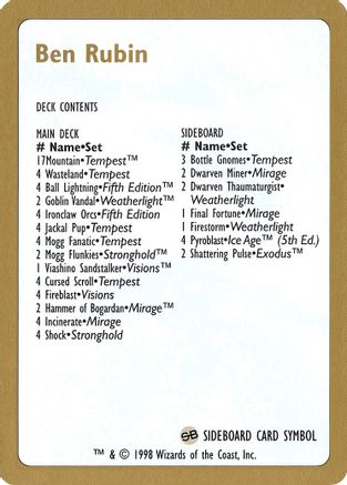 1998 Ben Rubin Decklist Card