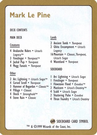 1999 Mark Le Pine Decklist Card