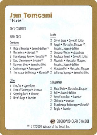 2001 Jan Tomcani Decklist Card