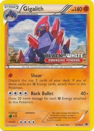 Gigalith 53/98 (Prerelease) [Staff] 53 BW Black Star Promos Pokémon card