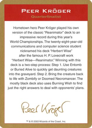 2003 Peer Kroger Biography Card