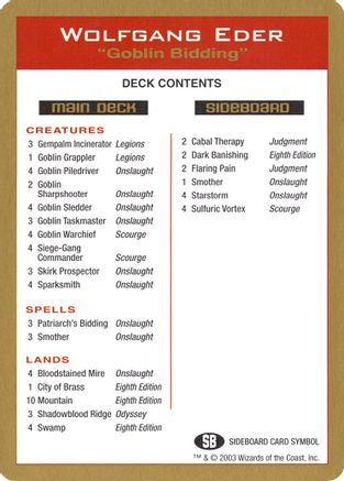 2003 Wolfgang Eder Decklist Card
