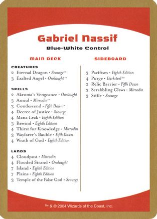 2004 Gabriel Nassif Decklist Card