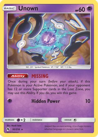 SM - Lost Thunder Unown (92) #92
