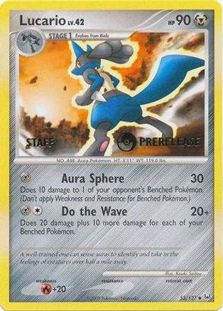 Lucario - 53/127 (Prerelease) [Staff] 53 DP Black Star Promos Pokémon card
