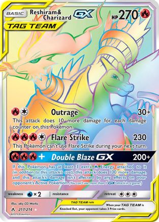 SM - Unbroken Bonds Reshiram & Charizard GX (Secret) #217