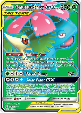 Venusaur & Snivy GX Pokémon TCG 249/236 Hyper Rare Sun & Moon Cosmic Near Mint 