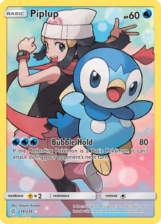 NM Piplup 54/236 SM Cosmic Eclipse Reverse Holo Card Pokemon TCG 