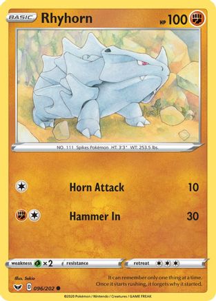 SWSH01: Sword & Shield Base Set Rhyhorn (096) #096