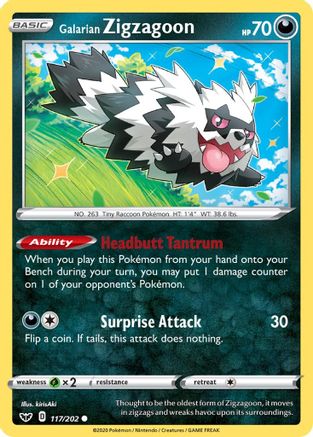 SWSH01: Sword & Shield Base Set Galarian Zigzagoon #117