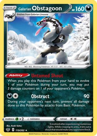 SWSH01: Sword & Shield Base Set Galarian Obstagoon #119