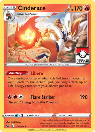League & Championship Cards Cinderace - 034/202 (Pokemon League) #034