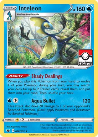 League & Championship Cards Inteleon - 058/202 (Pokemon League) #058