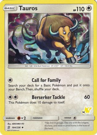 Battle Academy Tauros - 164/236 (#14 Pikachu Stamped) #164