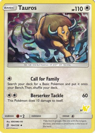 Battle Academy Tauros - 164/236 (#37 Pikachu Stamped) #164