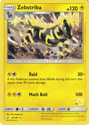 Battle Academy Zebstrika - 45/181 (#16 Pikachu Stamped) #045
