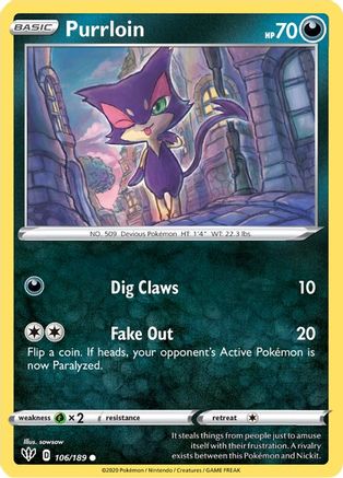 SWSH03: Darkness Ablaze Purrloin #106