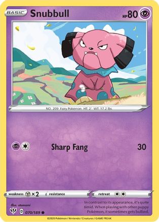 SWSH03: Darkness Ablaze Snubbull #070