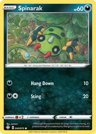 NM+ Reverse Holo Shining Fates Pokemon Card Spinarak 043/072 