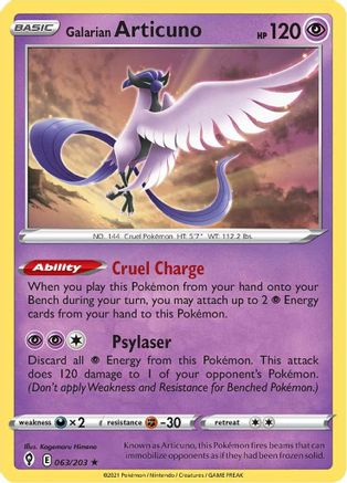 Galarian Articuno - 063/203 - Holo Rare - Reverse Holo - Pokemon