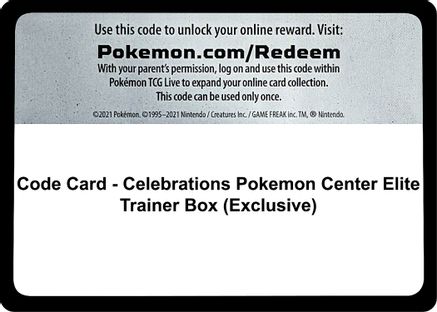 Code Card - Celebrations Pokemon Center Elite Trainer Box (Exclusive)  Celebrations Pokémon card