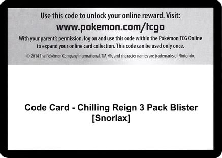 Code Card - Chilling Reign 3 Pack Blister [Snorlax]  Chilling Reign Pokémon card