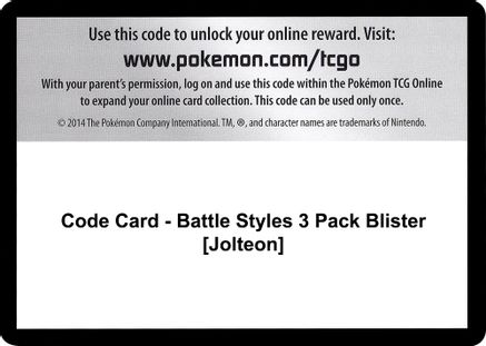 Code Card - Battle Styles 3 Pack Blister [Jolteon]  Battle Styles Pokémon card