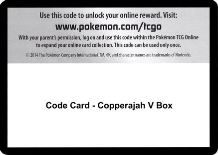 Code Card - Copperajah V Box  Rebel Clash Pokémon card