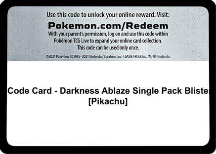 Code Card - Darkness Ablaze Single Pack Blister [Pikachu]  Darkness Ablaze Pokémon card