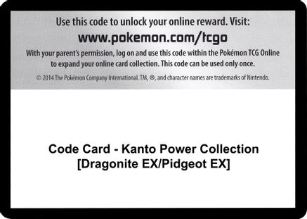 Code Card - Kanto Power Collection [Dragonite EX/Pidgeot EX]  Evolutions Pokémon card