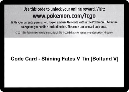 Code Card - Shining Fates V Tin [Boltund V]  Shining Fates Pokémon card