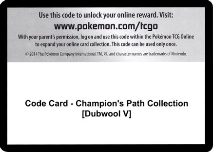 x1 Pokemon TCGO Champions Path Collection Dubwool V Online Code 