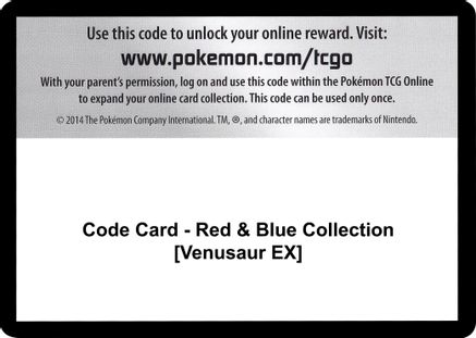 Code Card - Red & Blue Collection [Venusaur EX]  Generations Pokémon card