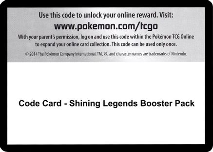 Code Card - Shining Legends Booster Pack  Shining Legends Pokémon card