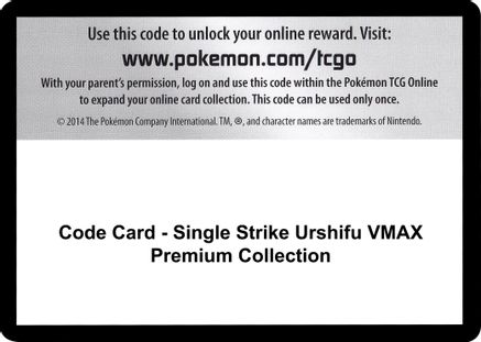 Code Card - Single Strike Urshifu VMAX Premium Collection  Fusion Strike Pokémon card
