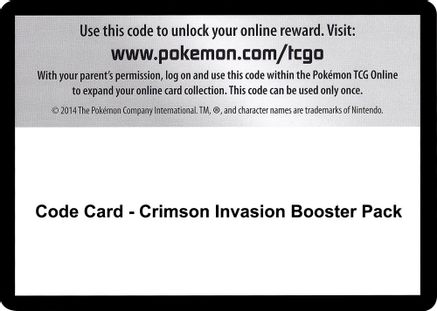 Code Card - Crimson Invasion Booster Pack  Crimson Invasion Pokémon card