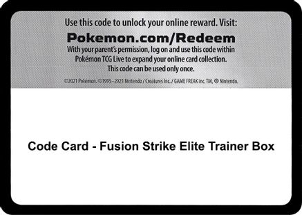 Code Card - Fusion Strike Elite Trainer Box  Fusion Strike Pokémon card