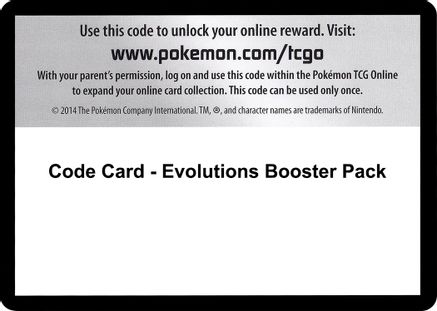 Code Card - Evolutions Booster Pack  Evolutions Pokémon card