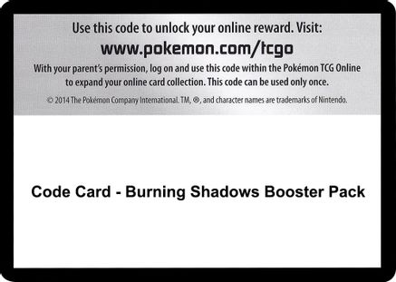 Code Card - Burning Shadows Booster Pack  Burning Shadows Pokémon card