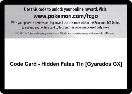 Code Card - Hidden Fates Tin [Gyarados GX]  Hidden Fates Pokémon card