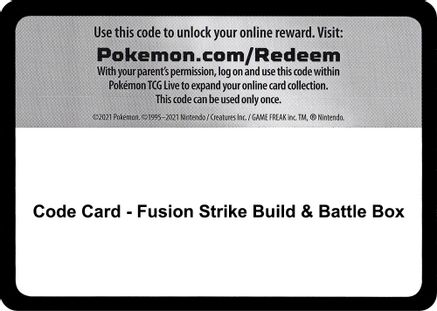 Code Card - Fusion Strike Build & Battle Box  Fusion Strike Pokémon card
