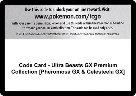 Code Card - Ultra Beasts GX Premium Collection [Pheromosa GX & Celesteela GX]  - SM - Crimson Invasion - Pokemon