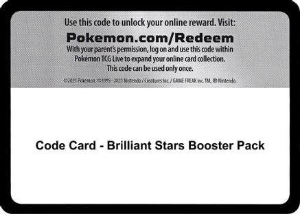 Code Card - Brilliant Stars Booster Pack  Brilliant Stars Pokémon card