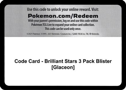 Code Card - Brilliant Stars 3 Pack Blister [Glaceon]  Brilliant Stars Pokémon card
