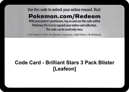 Code Card - Brilliant Stars 3 Pack Blister [Leafeon]  Brilliant Stars Pokémon card