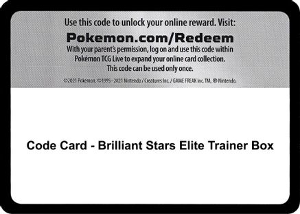 Code Card - Brilliant Stars Elite Trainer Box  Brilliant Stars Pokémon card