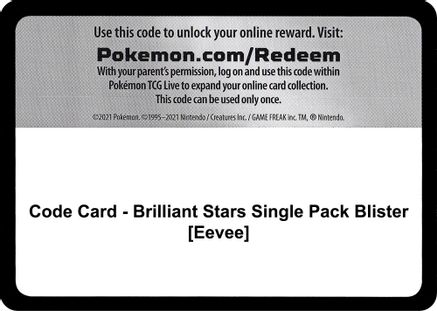 Code Card - Brilliant Stars Single Pack Blister [Eevee]  Brilliant Stars Pokémon card