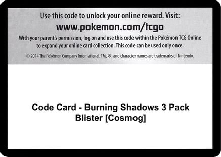 Code Card - Burning Shadows 3 Pack Blister [Cosmog]  Burning Shadows Pokémon card