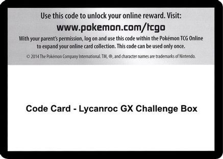 Code Card - Lycanroc GX Challenge Box  Burning Shadows Pokémon card